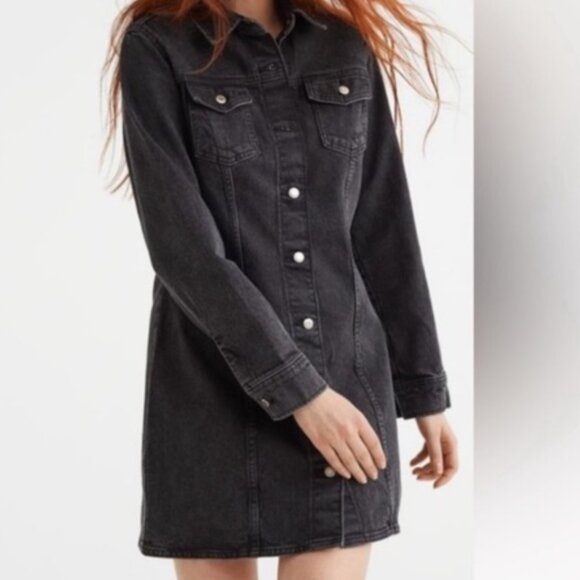 H&M Fitted Denim Dress in Black - Picture 1 of 7